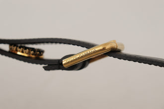 Black Leather Embellished Crystal Logo Belt Dolce & Gabbana