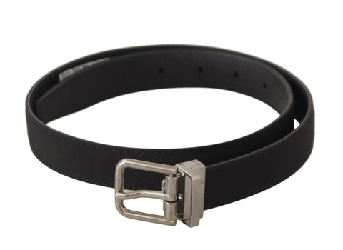 Black Canvas Leather Silver Tone Metal Buckle Belt Dolce & Gabbana