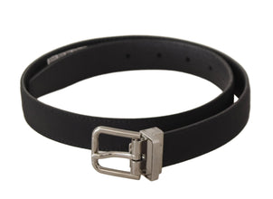 Black Canvas Leather Silver Tone Metal Buckle Belt Dolce & Gabbana