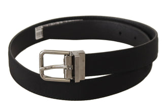 Black Canvas Leather Silver Tone Metal Buckle Belt Dolce & Gabbana