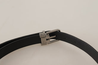 Black Canvas Leather Silver Tone Metal Buckle Belt Dolce & Gabbana