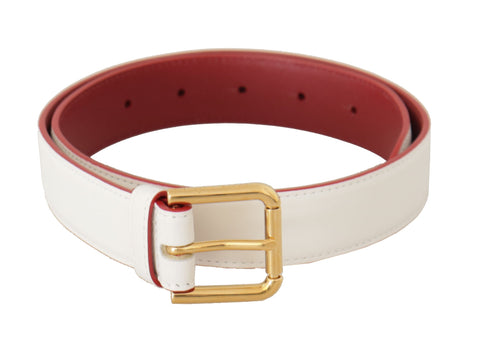 White Calf Leather Two-Toned Gold Metal Buckle Belt Dolce & Gabbana