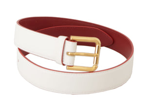 White Calf Leather Two-Toned Gold Metal Buckle Belt Dolce & Gabbana