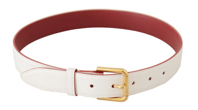 White Calf Leather Two-Toned Gold Metal Buckle Belt Dolce & Gabbana