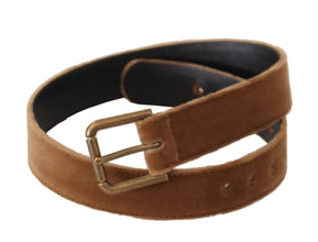 Brown Velvet Bronze Vintage Logo Metal Buckle Belt Dolce & Gabbana