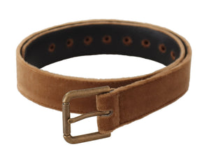 Brown Velvet Bronze Vintage Logo Metal Buckle Belt Dolce & Gabbana