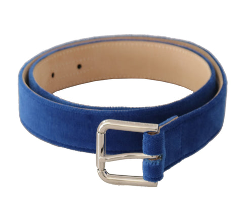 Blue Velvet Silver Logo Engraved Metal Buckle Belt Dolce & Gabbana