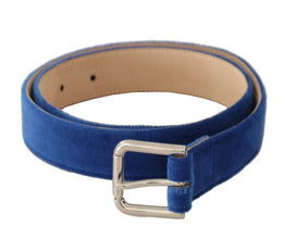 Blue Velvet Silver Logo Engraved Metal Buckle Belt Dolce & Gabbana