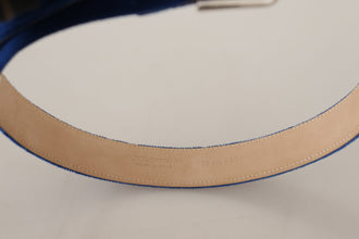 Blue Velvet Silver Logo Engraved Metal Buckle Belt Dolce & Gabbana