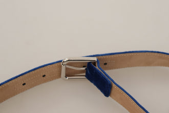 Blue Velvet Silver Logo Engraved Metal Buckle Belt Dolce & Gabbana