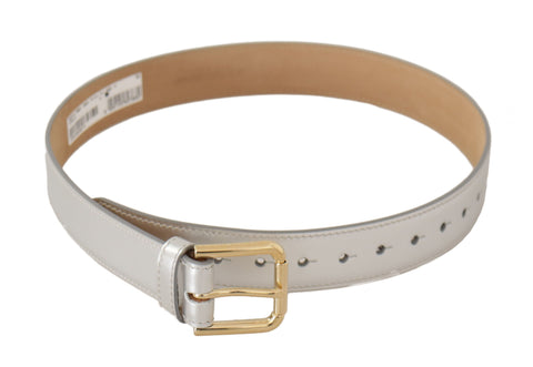 Silver Leather Gold Tone Logo Metal Buckle Belt Dolce & Gabbana