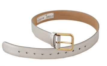 Silver Leather Gold Tone Logo Metal Buckle Belt Dolce & Gabbana