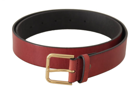 Red Leather Gold Logo Engraved Metal Buckle Belt Dolce & Gabbana