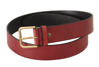 Red Leather Gold Logo Engraved Metal Buckle Belt Dolce & Gabbana