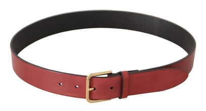 Red Leather Gold Logo Engraved Metal Buckle Belt Dolce & Gabbana