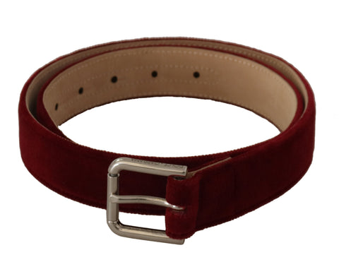 Red Velvet Silver Logo Engraved Metal Buckle Belt Dolce & Gabbana