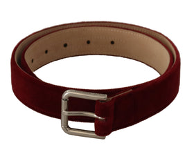 Red Velvet Silver Logo Engraved Metal Buckle Belt Dolce & Gabbana