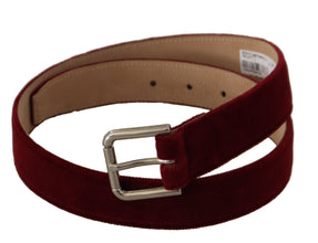 Red Velvet Silver Logo Engraved Metal Buckle Belt Dolce & Gabbana