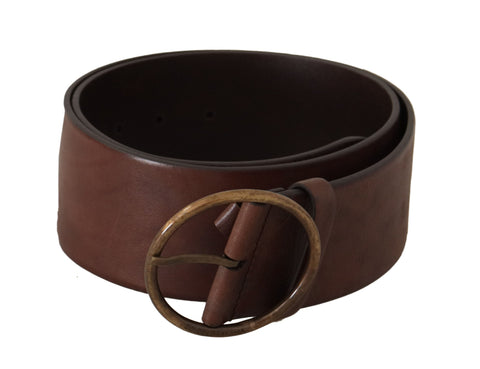 Dark Brown Wide Waist Leather Metal Round Buckle Belt Dolce & Gabbana