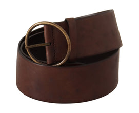 Dark Brown Wide Waist Leather Metal Round Buckle Belt Dolce & Gabbana