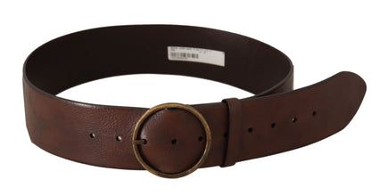 Dark Brown Wide Waist Leather Metal Round Buckle Belt Dolce & Gabbana