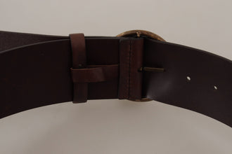 Dark Brown Wide Waist Leather Metal Round Buckle Belt Dolce & Gabbana