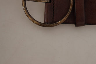 Dark Brown Wide Waist Leather Metal Round Buckle Belt Dolce & Gabbana