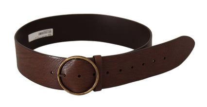 Brown Leather Wide Waist Logo Metal Round Buckle Belt Dolce & Gabbana