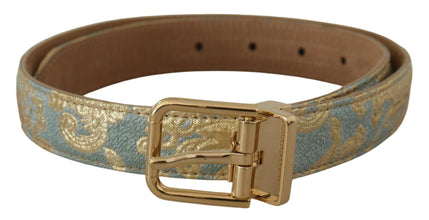 Blue Leather Jacquard Embossed Gold Metal Buckle Belt Dolce & Gabbana