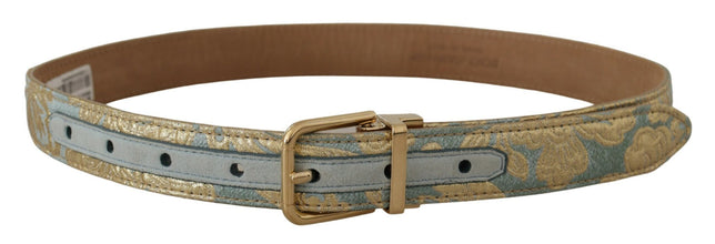 Blue Leather Jacquard Embossed Gold Metal Buckle Belt Dolce & Gabbana