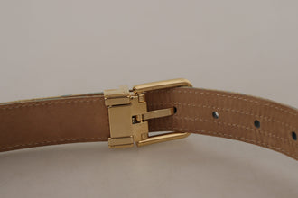 Blue Leather Jacquard Embossed Gold Metal Buckle Belt Dolce & Gabbana