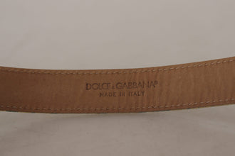 Blue Leather Jacquard Embossed Gold Metal Buckle Belt Dolce & Gabbana