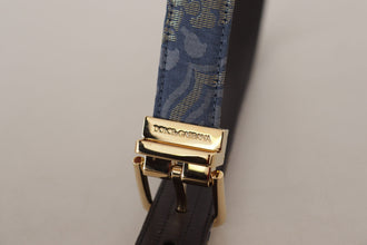 Navy Blue Jacquard Gold Tone Logo Metal Buckle Belt Dolce & Gabbana