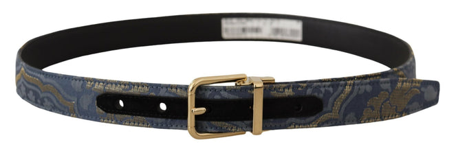 Navy Blue Jacquard Gold Tone Logo Metal Buckle Belt Dolce & Gabbana