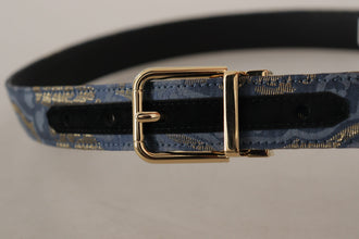 Navy Blue Jacquard Gold Tone Logo Metal Buckle Belt Dolce & Gabbana