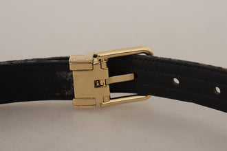 Navy Blue Jacquard Gold Tone Logo Metal Buckle Belt Dolce & Gabbana