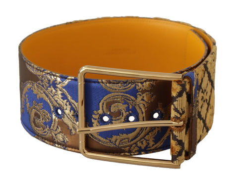 Blue Floral Patchwork Leather Wide Waist Buckle Belt Dolce & Gabbana