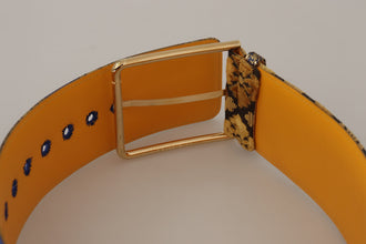 Blue Floral Patchwork Leather Wide Waist Buckle Belt Dolce & Gabbana