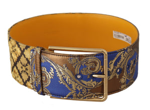 Blue Floral Patchwork Leather Wide Waist Buckle Belt Dolce & Gabbana