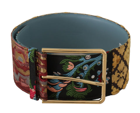 Multicolor Embroidered Leather Gold Metal Buckle Belt Dolce & Gabbana