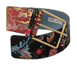 Multicolor Embroidered Leather Gold Metal Buckle Belt Dolce & Gabbana