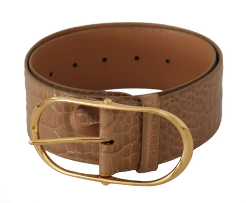 Brown Beige Leather Gold Metal Oval Buckle Belt Dolce & Gabbana