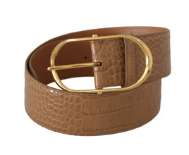 Brown Beige Leather Gold Metal Oval Buckle Belt Dolce & Gabbana