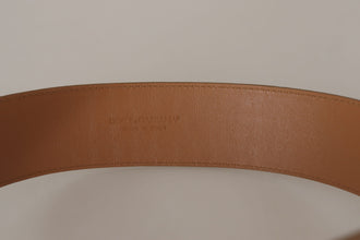 Brown Beige Leather Gold Metal Oval Buckle Belt Dolce & Gabbana