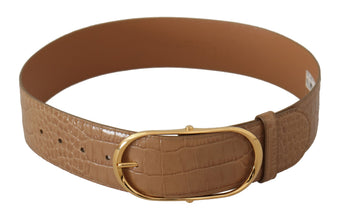 Brown Beige Leather Gold Metal Oval Buckle Belt Dolce & Gabbana