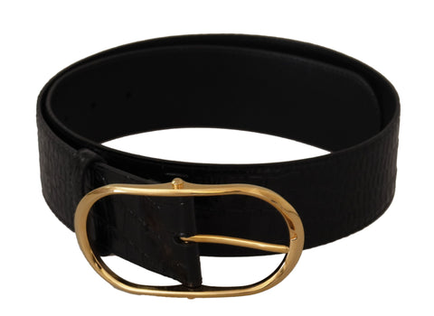 Black Embossed Leather Gold Tone Metal Buckle Belt Dolce & Gabbana