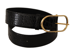 Black Embossed Leather Gold Tone Metal Buckle Belt Dolce & Gabbana