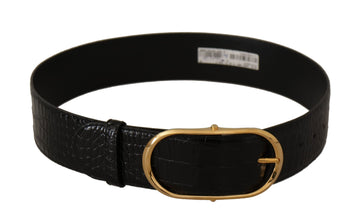 Black Embossed Leather Gold Tone Metal Buckle Belt Dolce & Gabbana