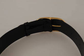 Black Embossed Leather Gold Tone Metal Buckle Belt Dolce & Gabbana