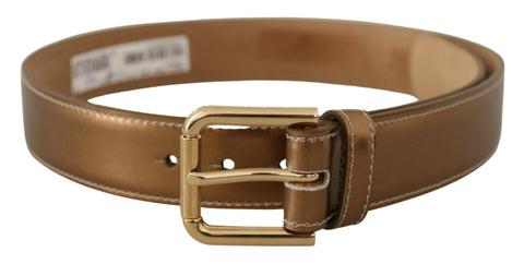 Bronze Calf Leather Gold Logo Waist Buckle Belt Dolce & Gabbana